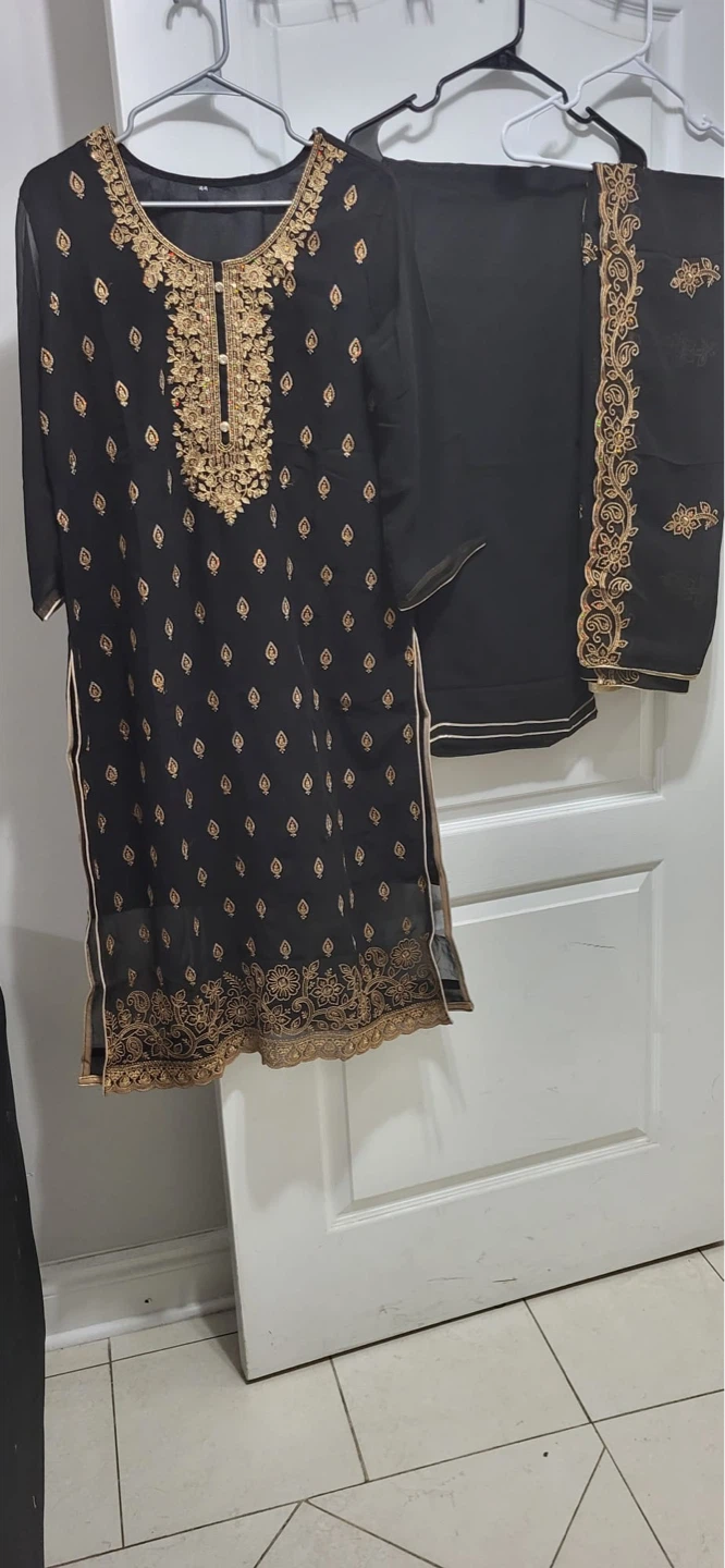 Black Kurti with Gold Embroidery and Pants - photo 3