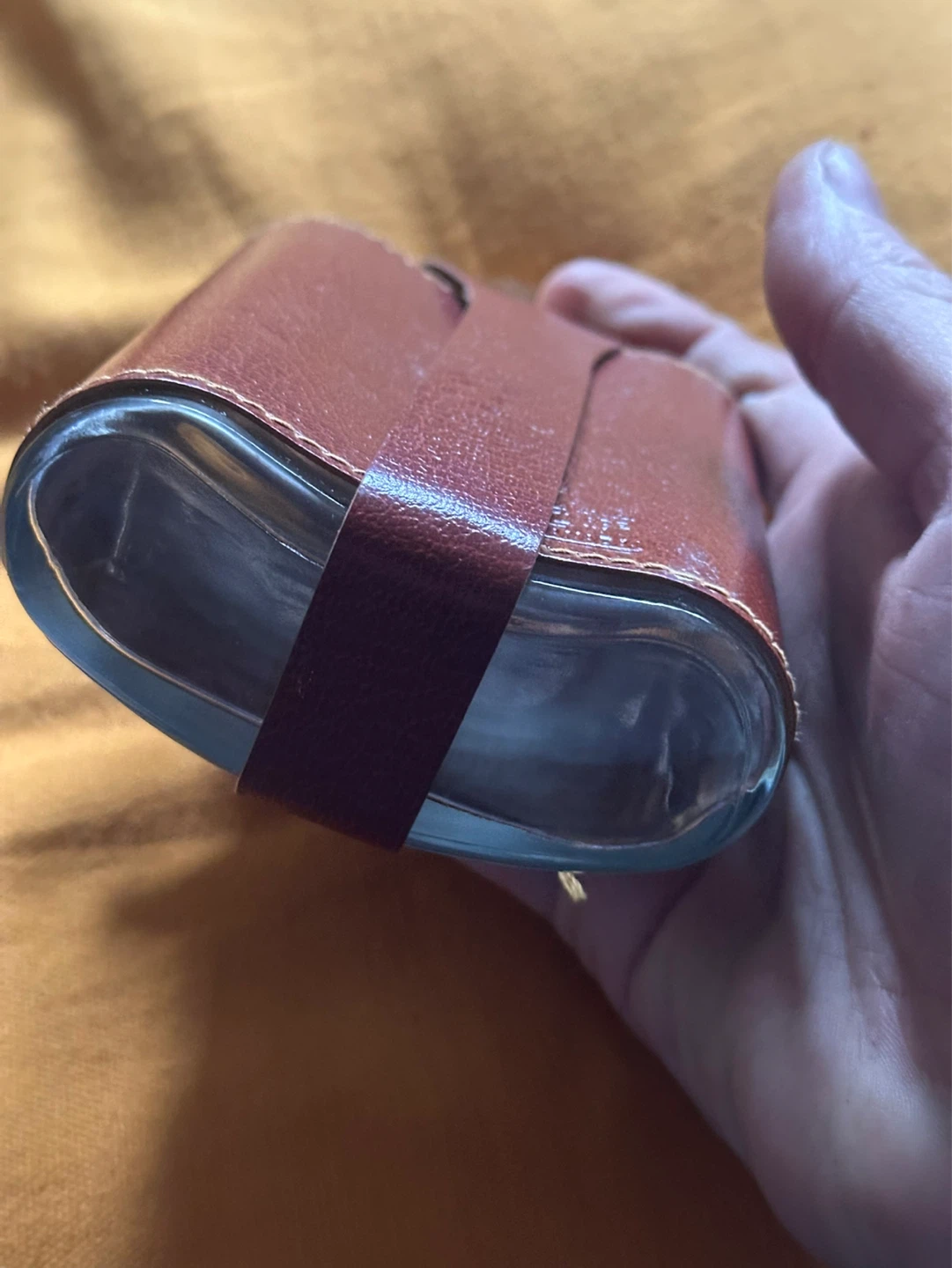 Vintage Alaska Hwy Glass Leather Wrapped Souvenir Flask - photo 3