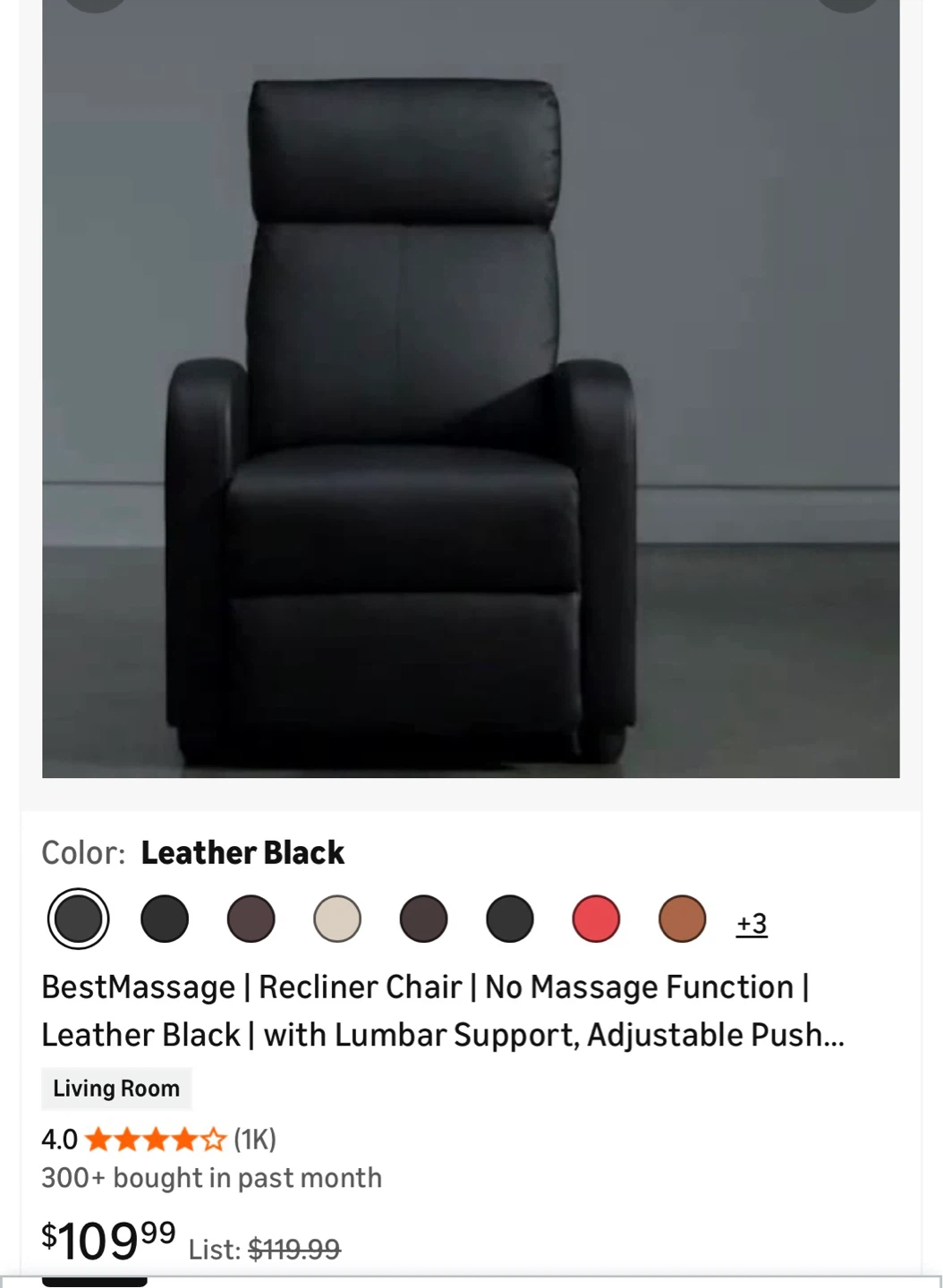 BestMassage Recliner Chair - Leather Black, Lumbar Support