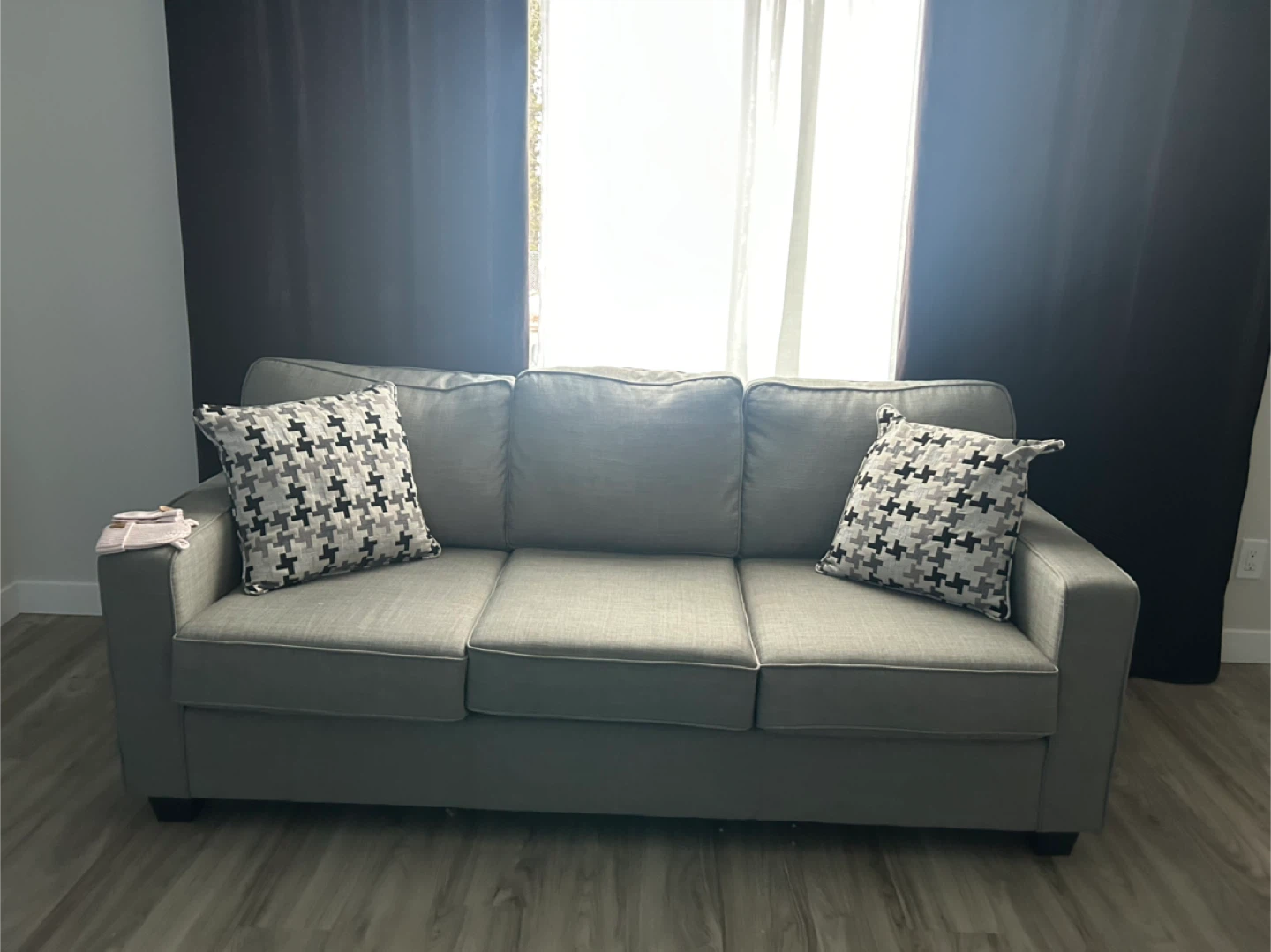 Grey Fabric Sofa with Throw Pillows - photo 3