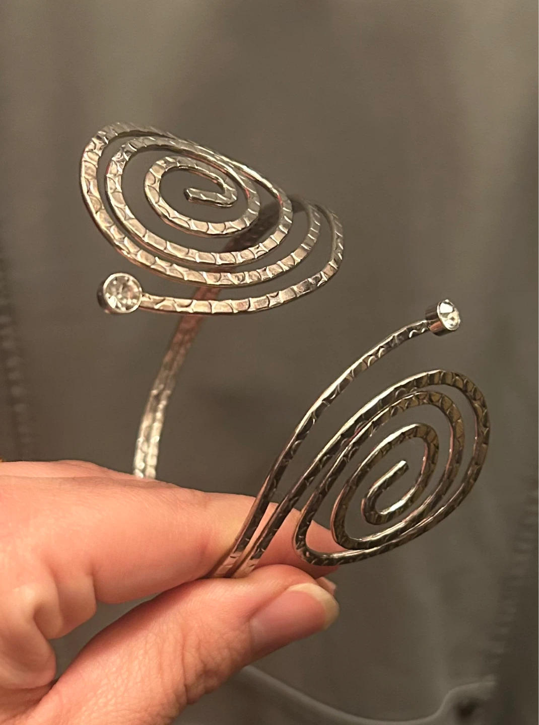 Silver Spiral Arm Cuff with Rhinestones