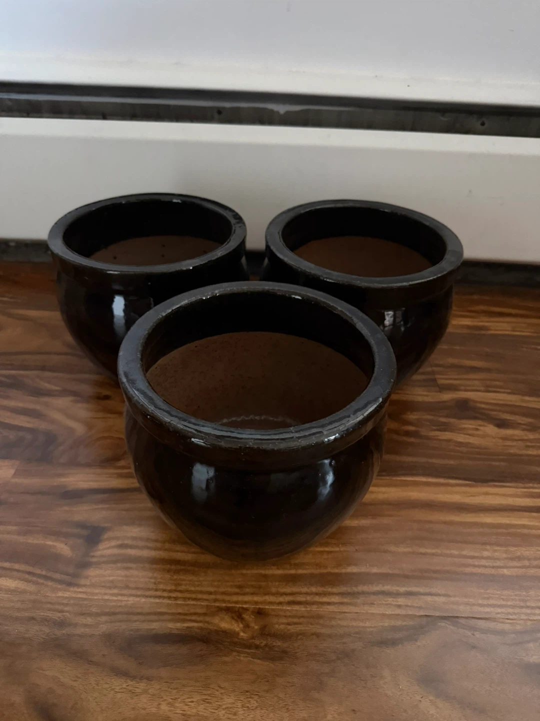 Set of 3 Black Ceramic Planters