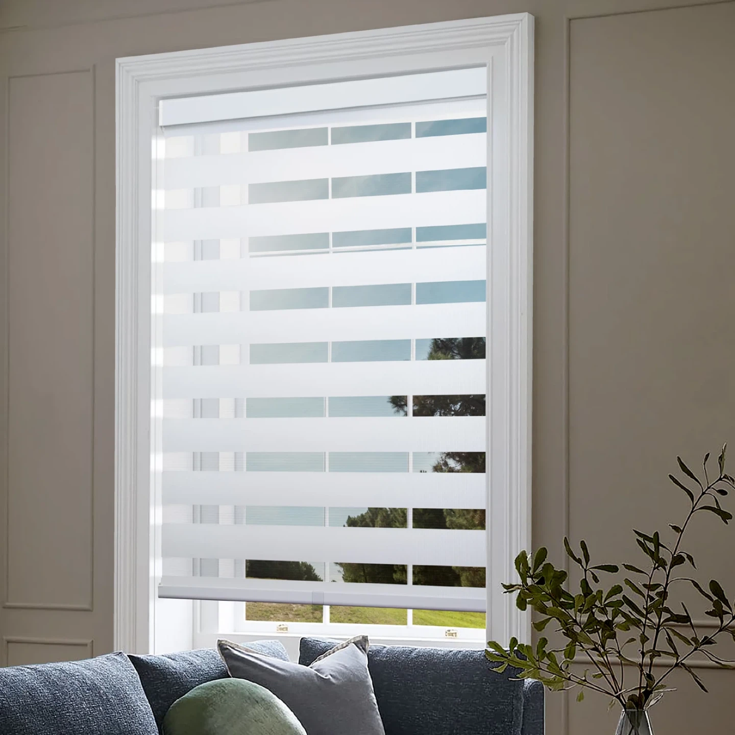 NEW White Cordless Zebra Blinds, 63”W x 90”H