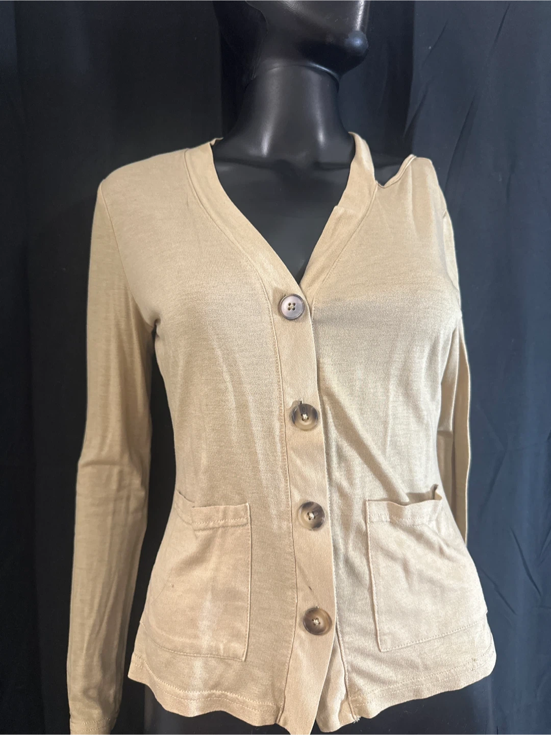 Tan Cardigan with Buttons and Pockets