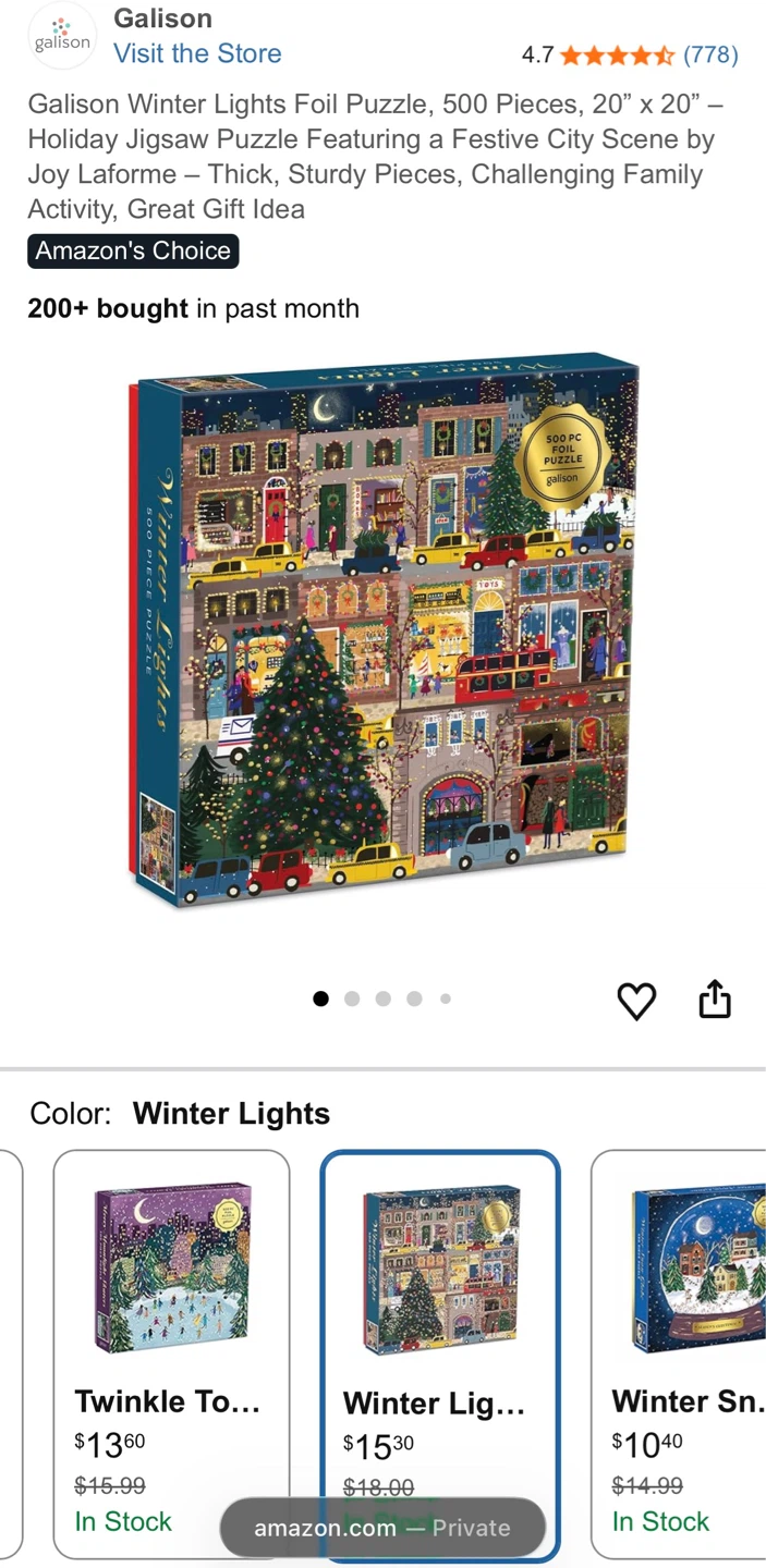 Galison Winter Lights 500 Piece Jigsaw Puzzle
