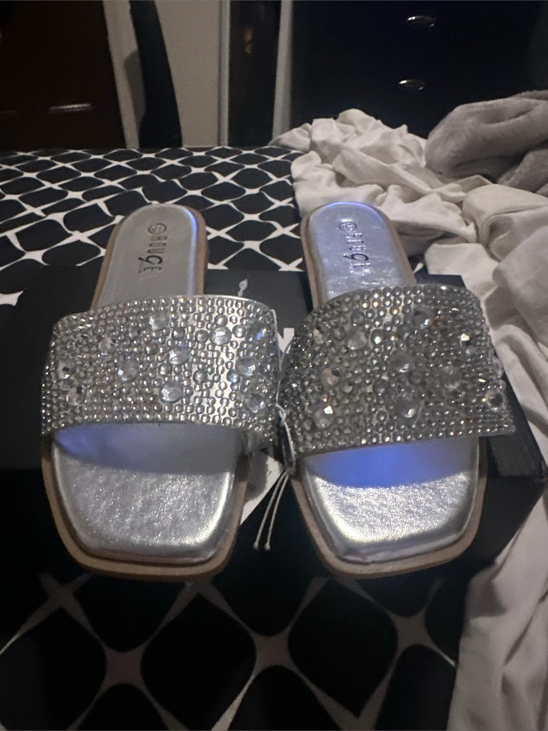 Rouge Silver Embellished Slides Sandals - Size 6.5