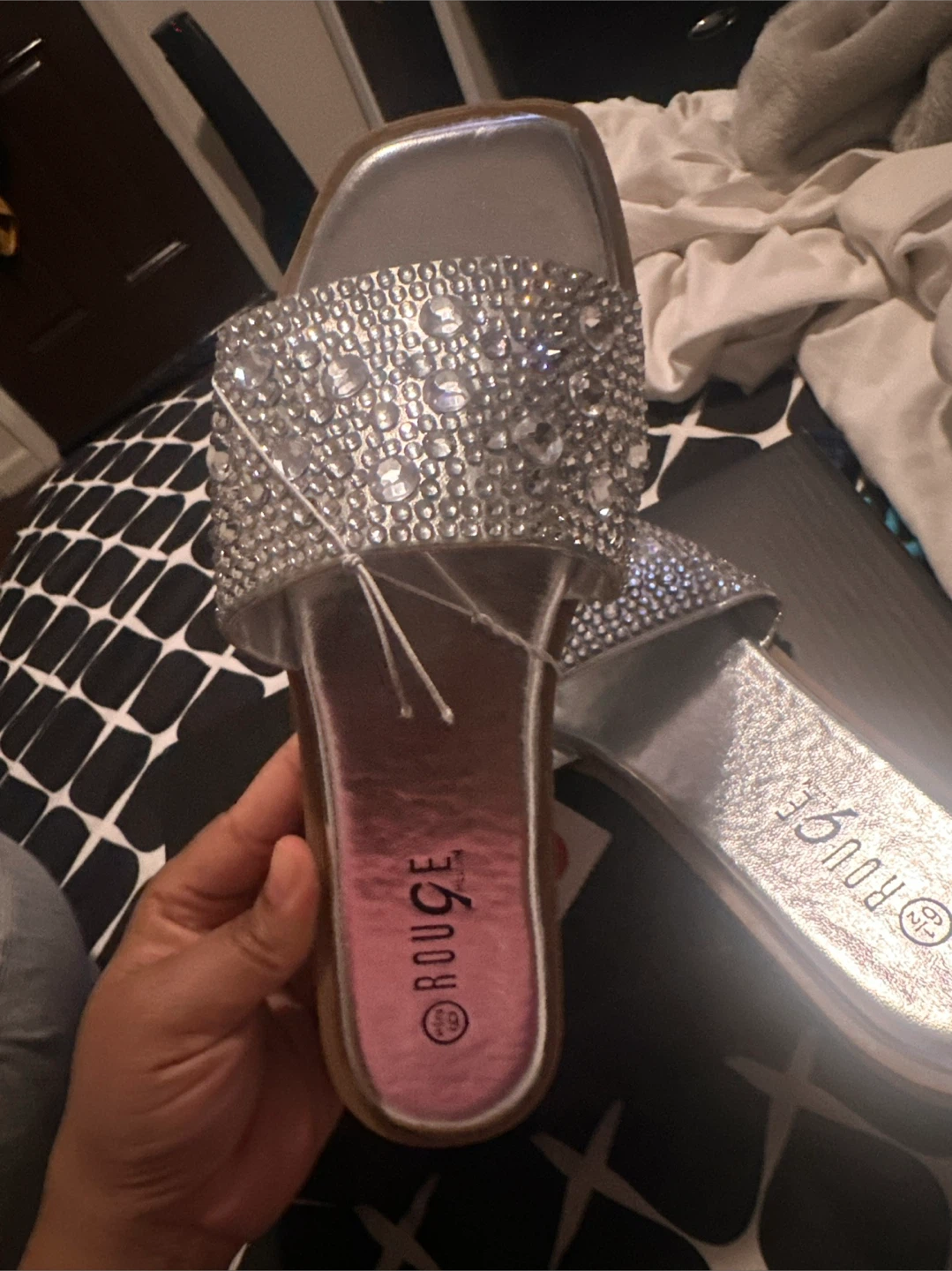 Rouge Silver Embellished Slides Sandals - Size 6.5 - photo 3