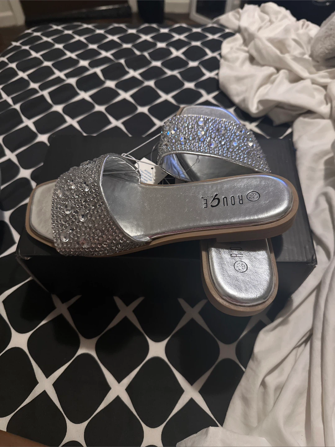 Rouge Silver Embellished Slides Sandals - Size 6.5 - photo 2