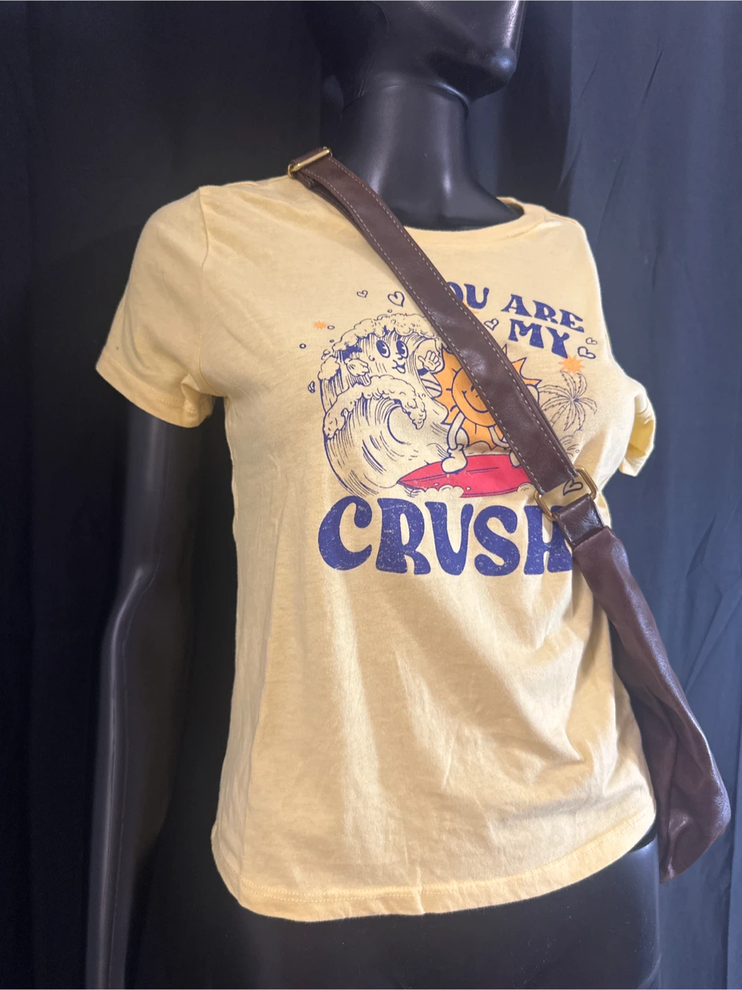 Yellow graphic t-shirt with "You Are My Crush" graphic