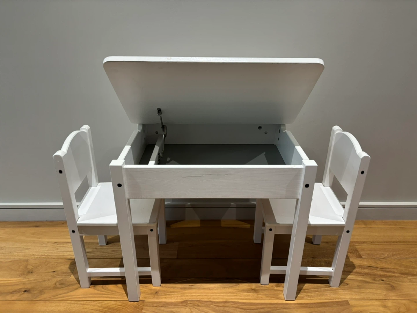 White Kids Table and Chair Set with Storage