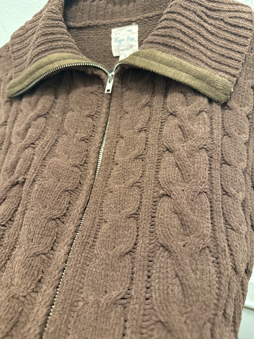 Brown Cable Knit Zip-Up Sweater Size S/M - photo 3