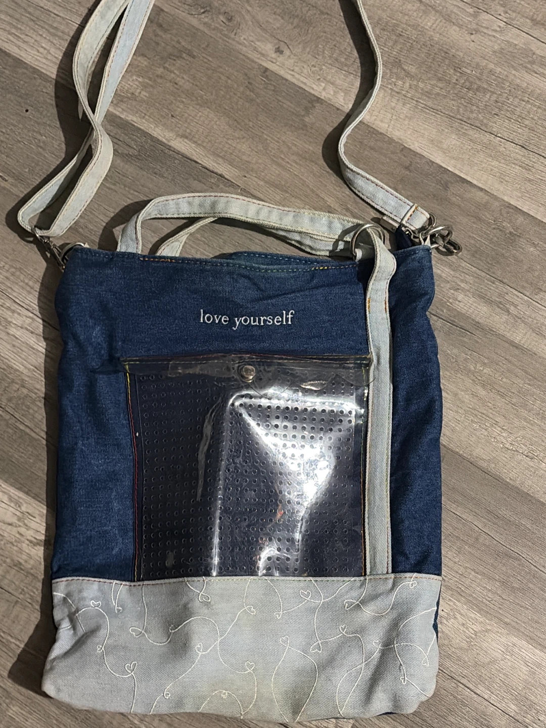 Denim Shoulder Bag with Clear Window