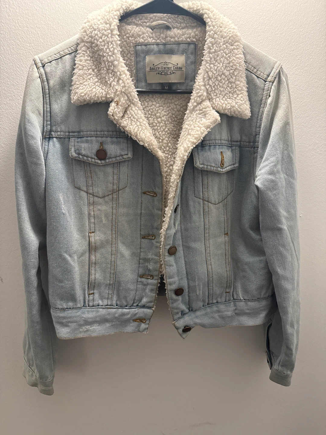 Denim Sherpa Lined Jacket Size M