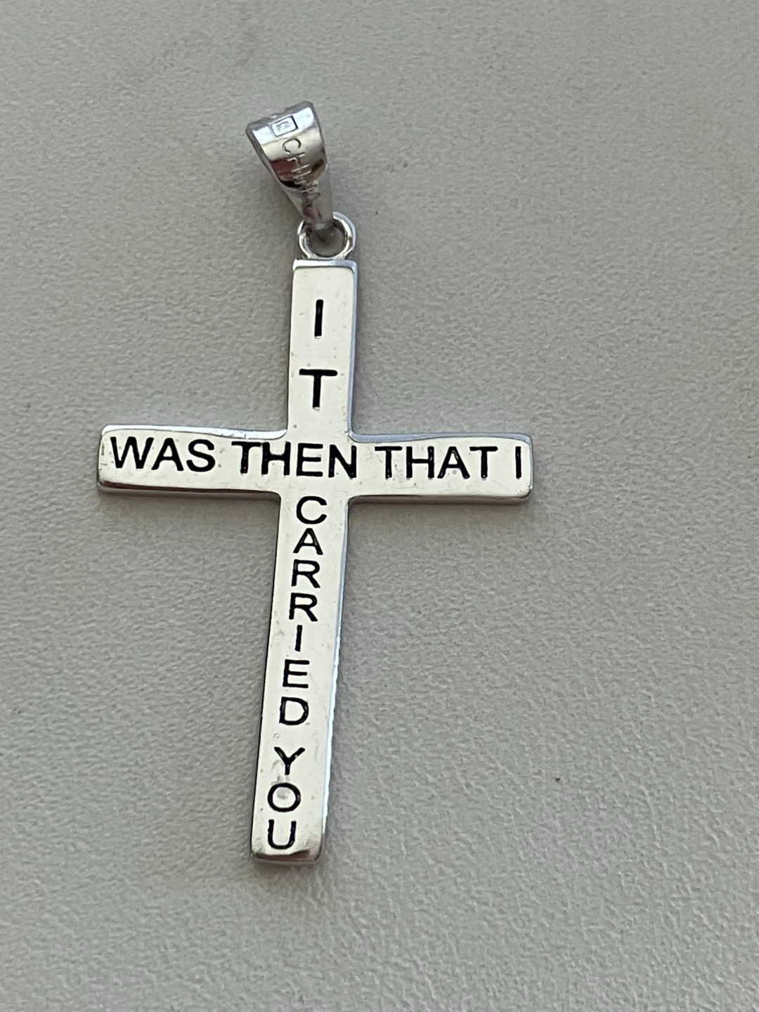 Sterling Silver Cross Pendant with Footprints - photo 2