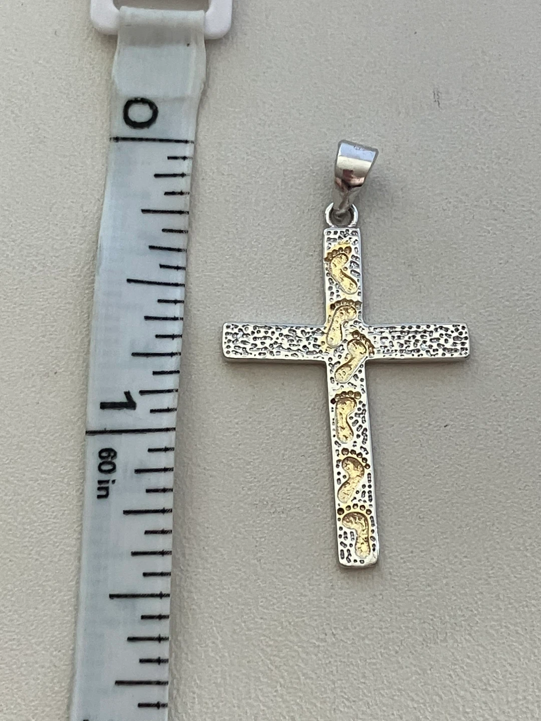 Sterling Silver Cross Pendant with Footprints - photo 3