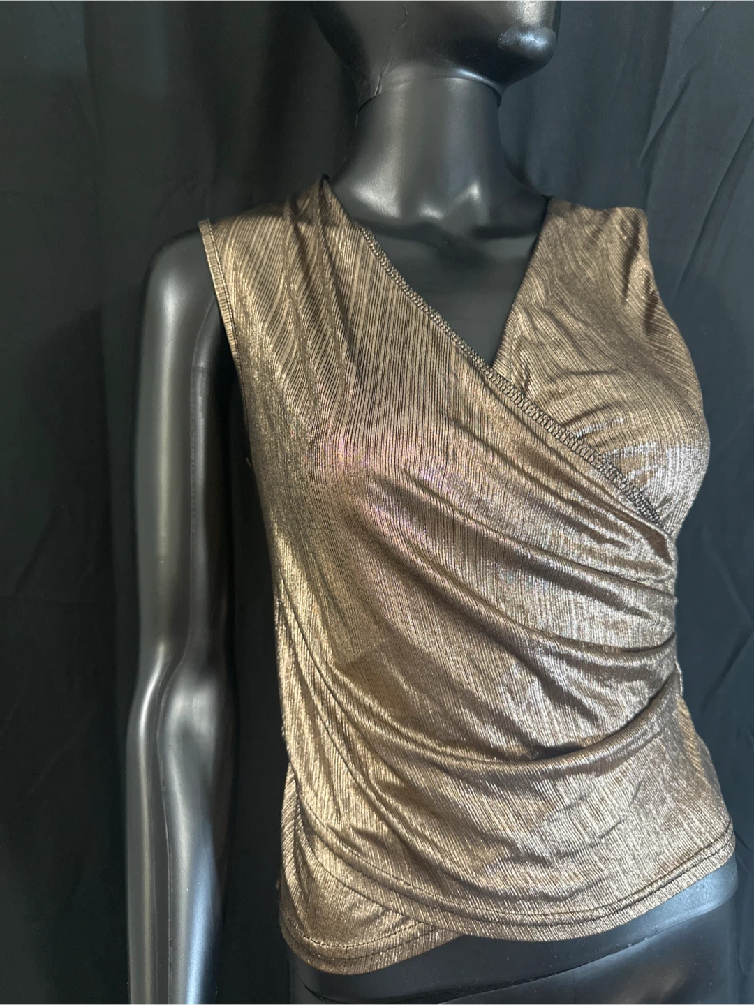 Gold Metallic Ruched Wrap Top