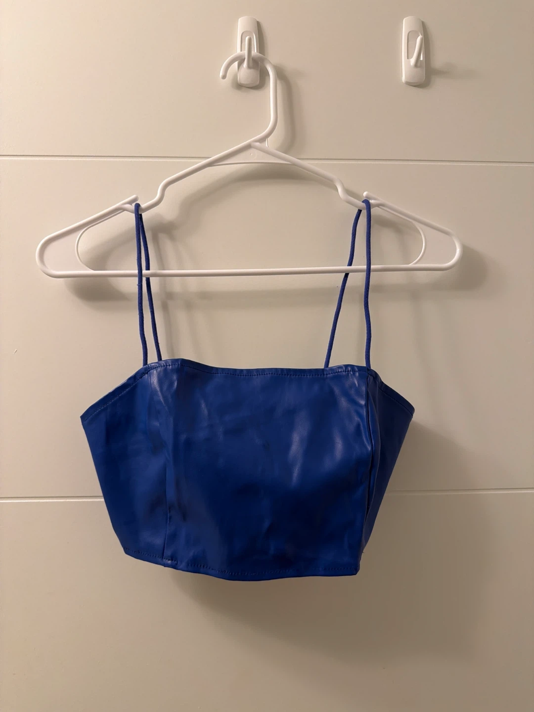 Blue Faux Leather Crop Top