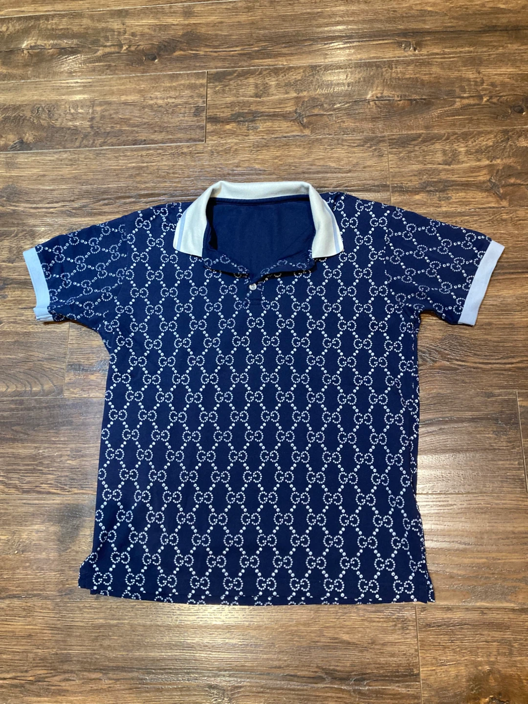 Gucci Monogram Polo Shirt - Navy Blue - Size S