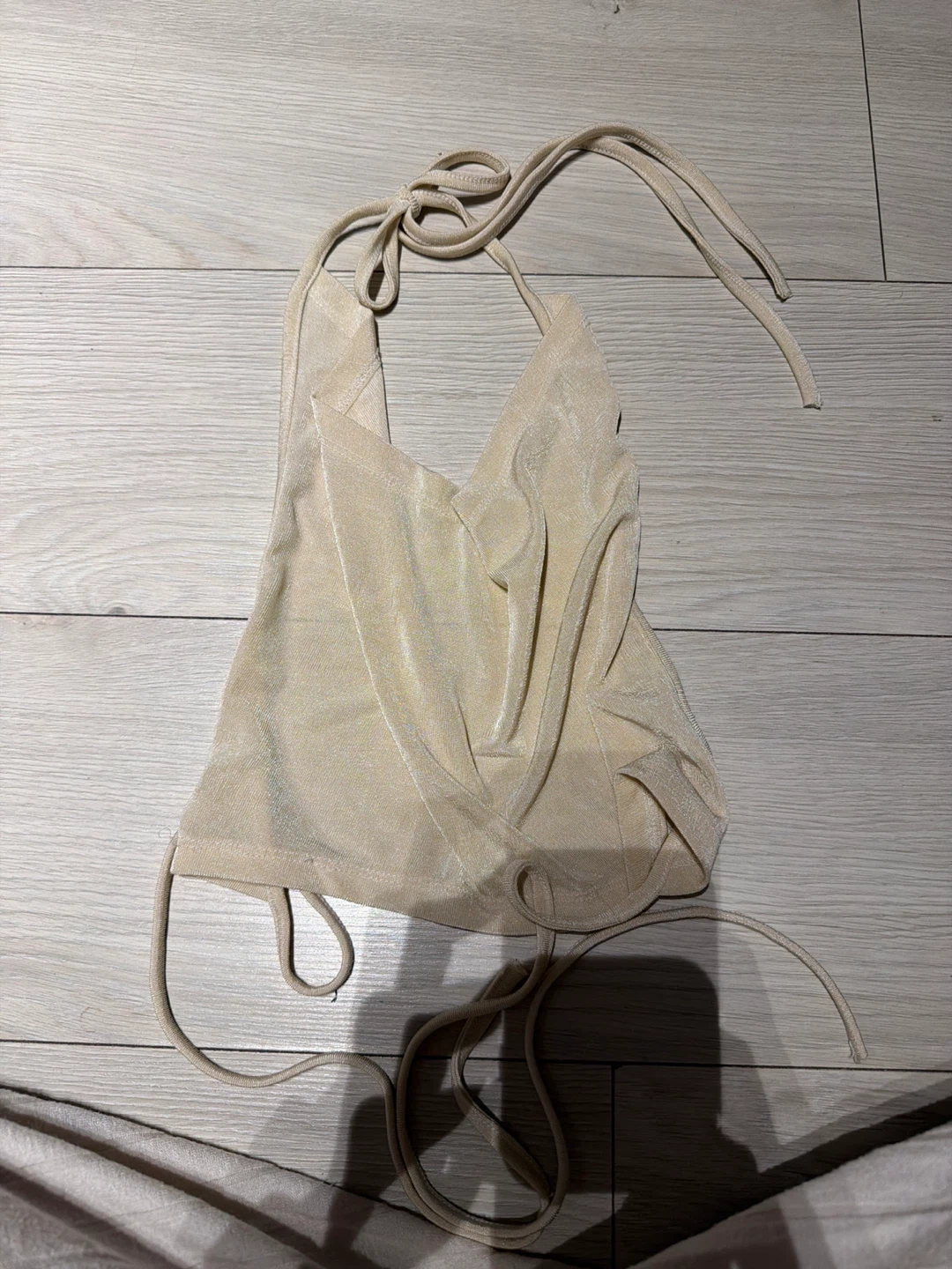 Beige Halter Top with Tie Straps