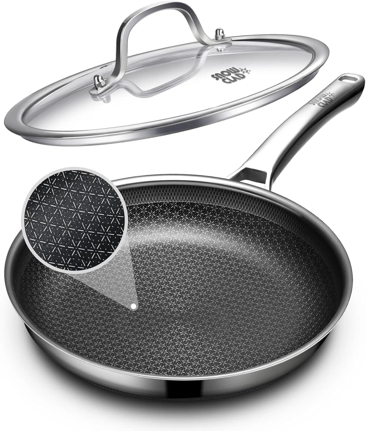 12in Non Stick Stainless Steel Frying Pan with Lid