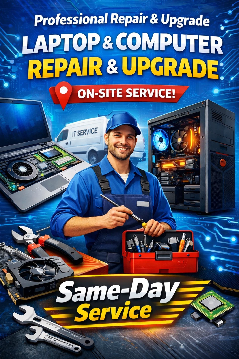 Professional on-site repair PC, Laptops and upgrade of equipment