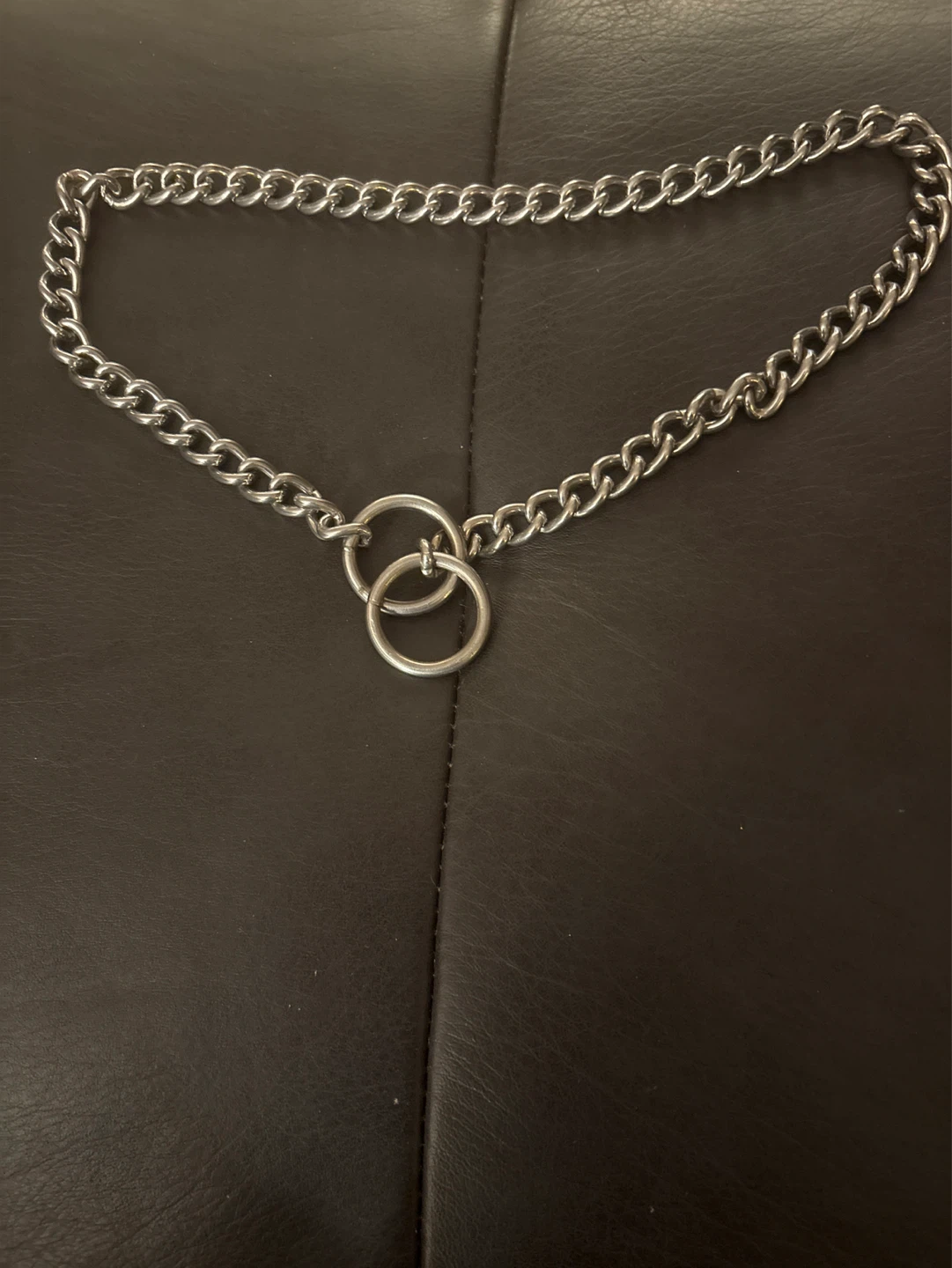 Silvertone Chain Necklace with Double Rings
