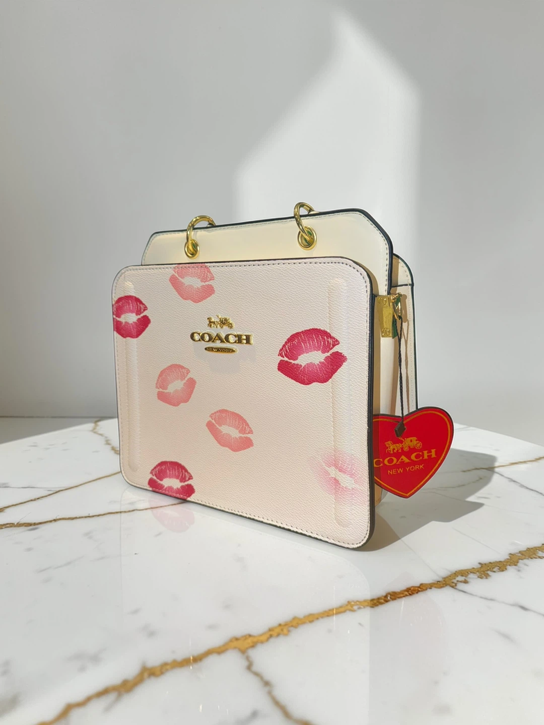 Coach Cream & Pink Kiss Print Handbag
