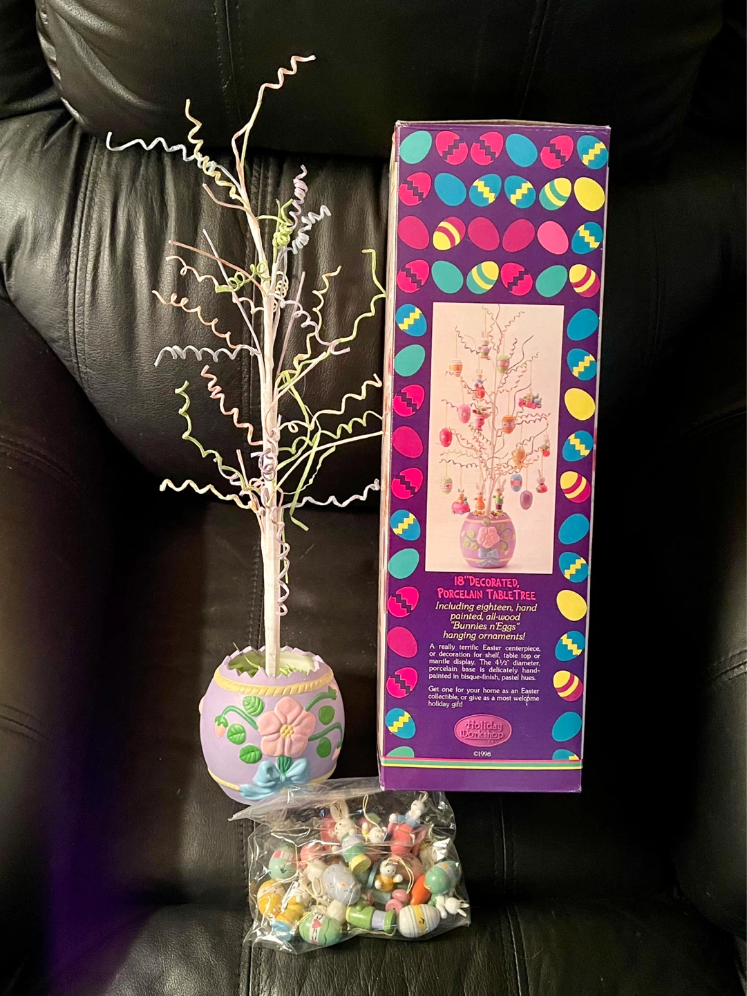 Vintage 18" Decorated Porcelain Table Tree w/ Bunnies n' Eggs