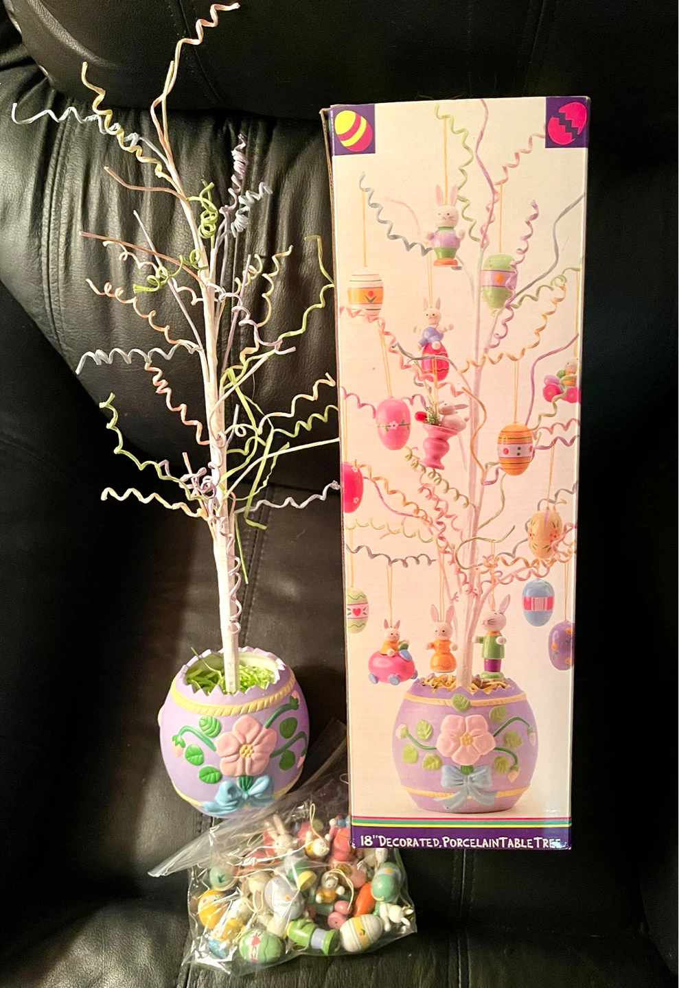 Vintage 18" Decorated Porcelain Table Tree w/ Bunnies n' Eggs - photo 2