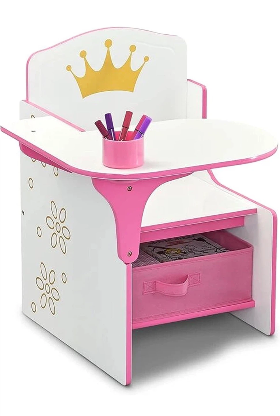 Kids Princess Chair Desk with Storage Drawer