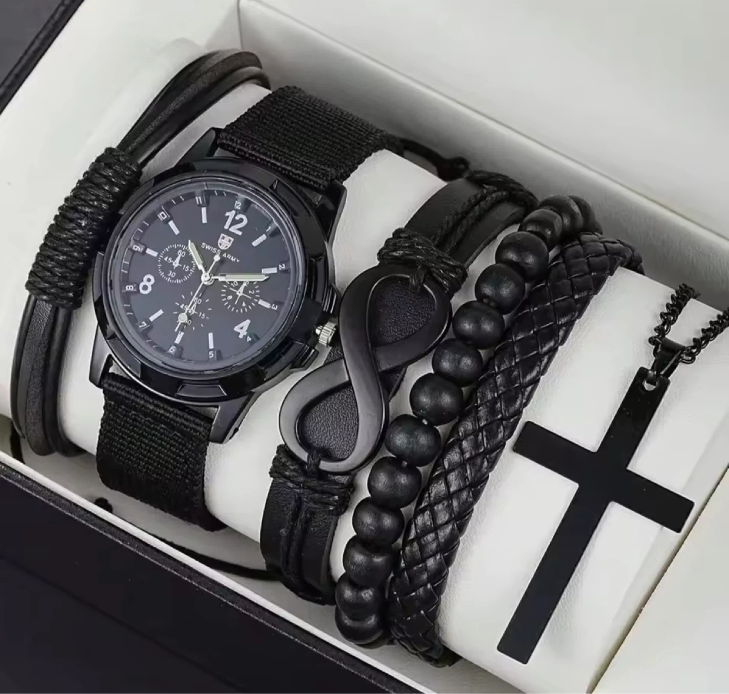 Men’s Black Fashion Set – Watch Combo