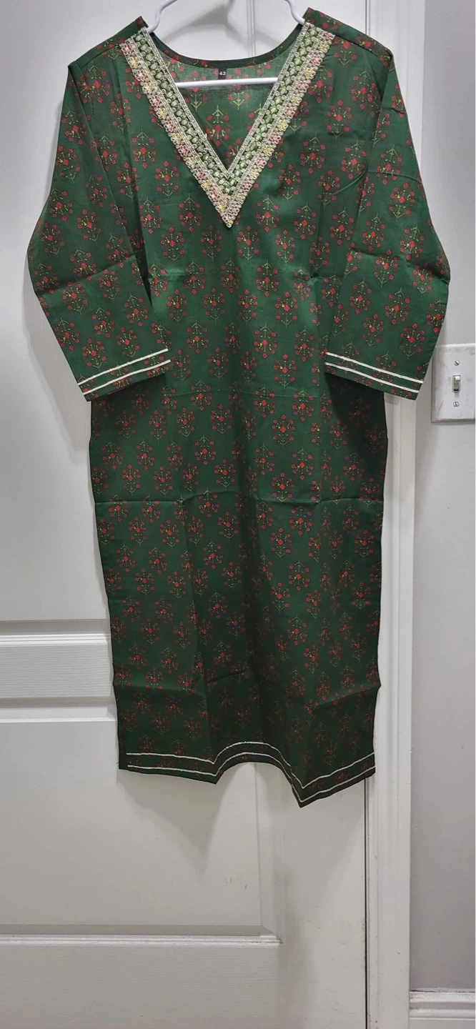 Green Printed Kurti with Embroidered Neckline - photo 3