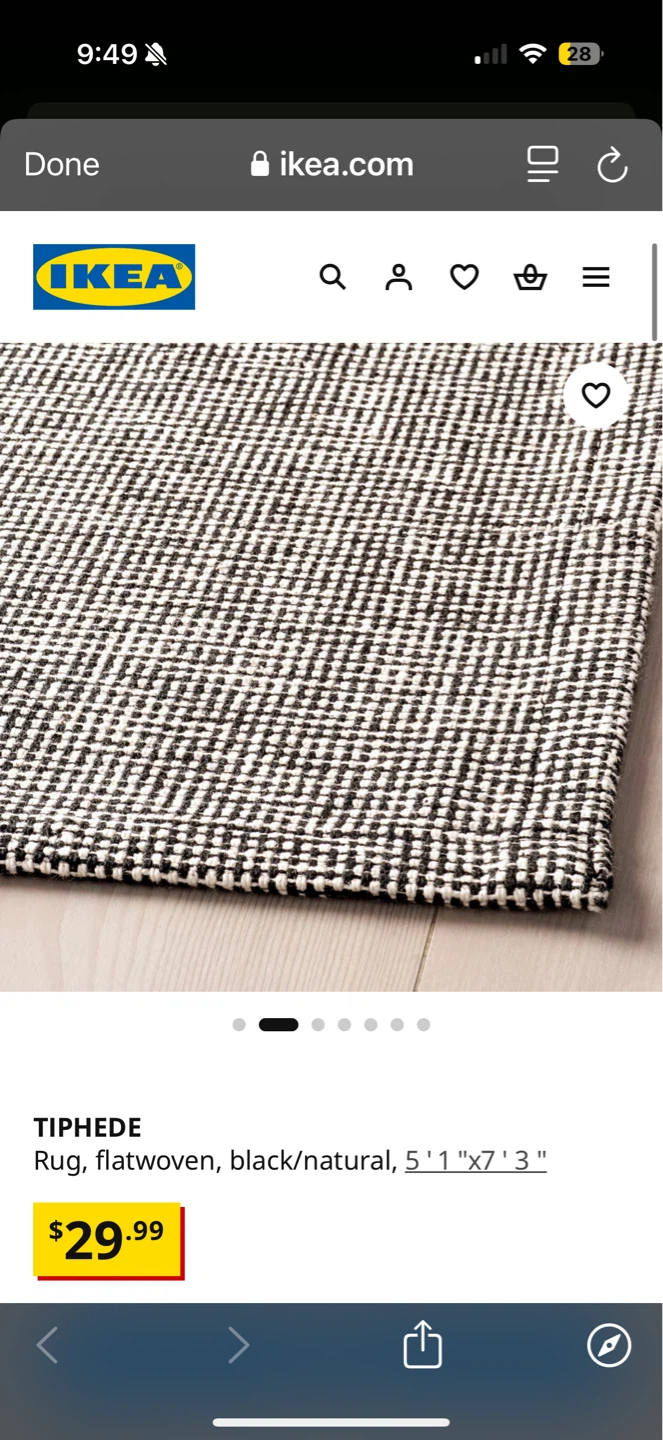 IKEA TIPHEDE Rug, Flatwoven, Black/Natural, 5'1" x 7'3"