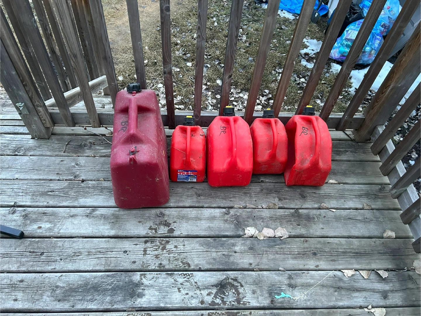 Lot of 5 Red Plastic Gas Cans