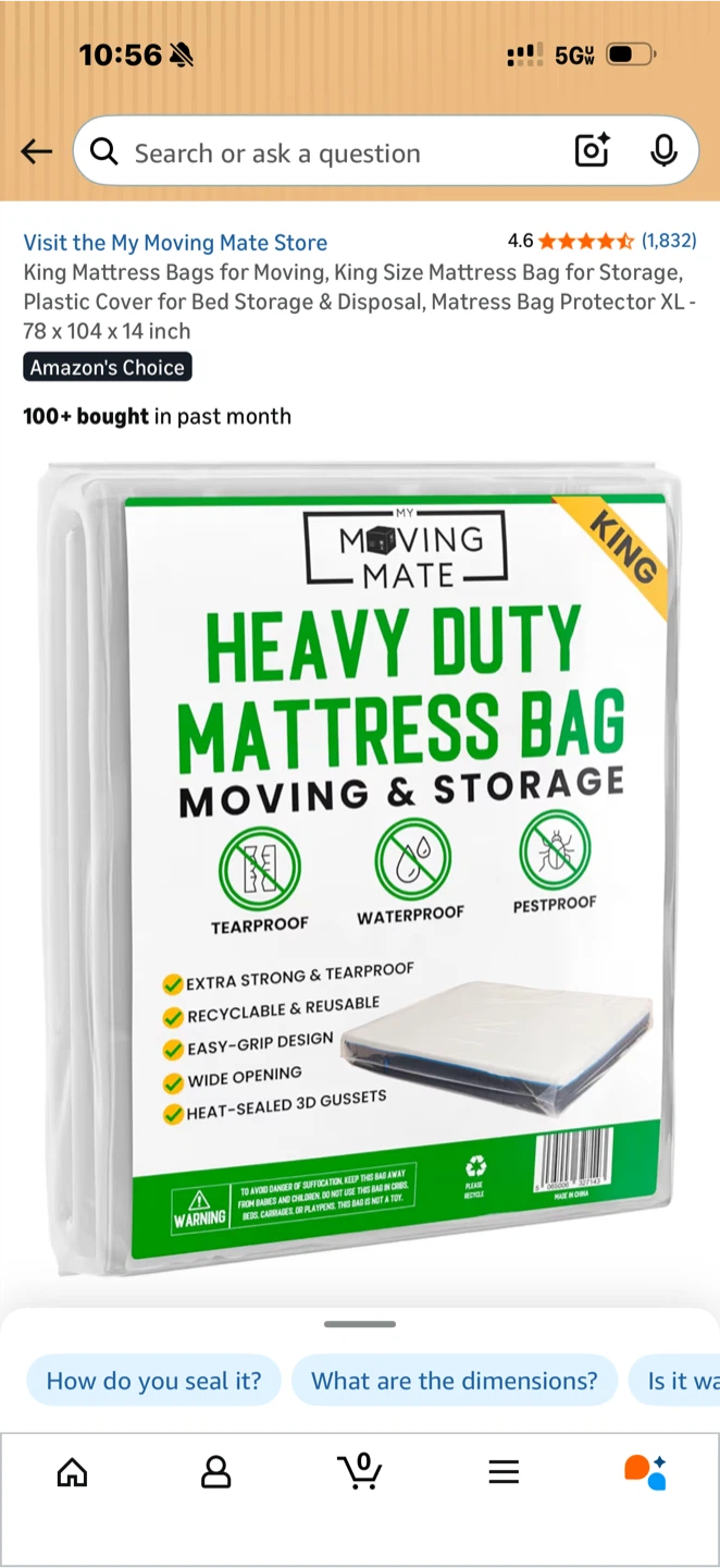 My Moving Mate Heavy Duty King Size Mattress Bag