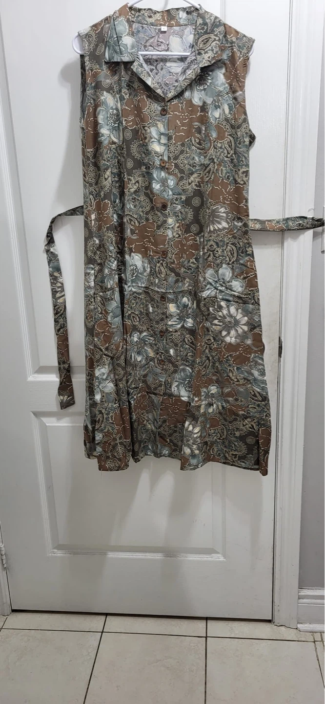 Women's Floral Print Sleeveless Dress with Belt - photo 2