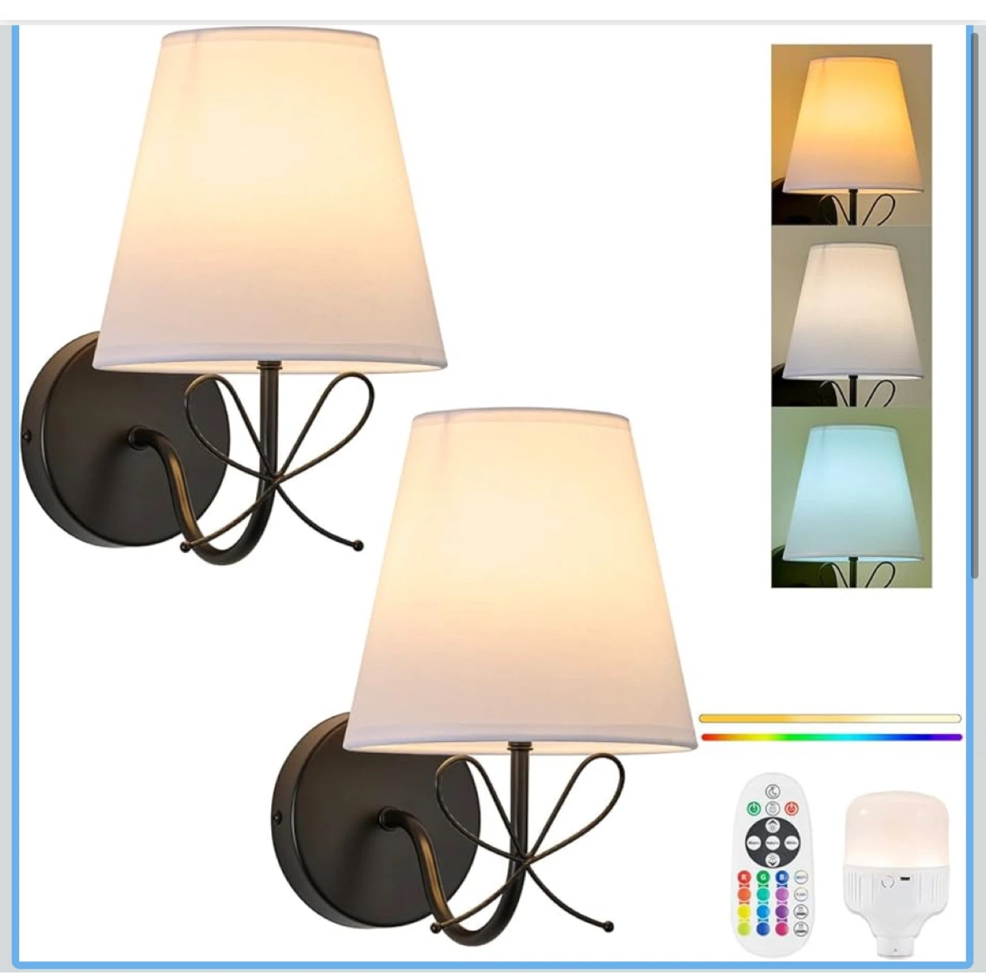 Set of 2 Rechargeable Sconces with Remote Control