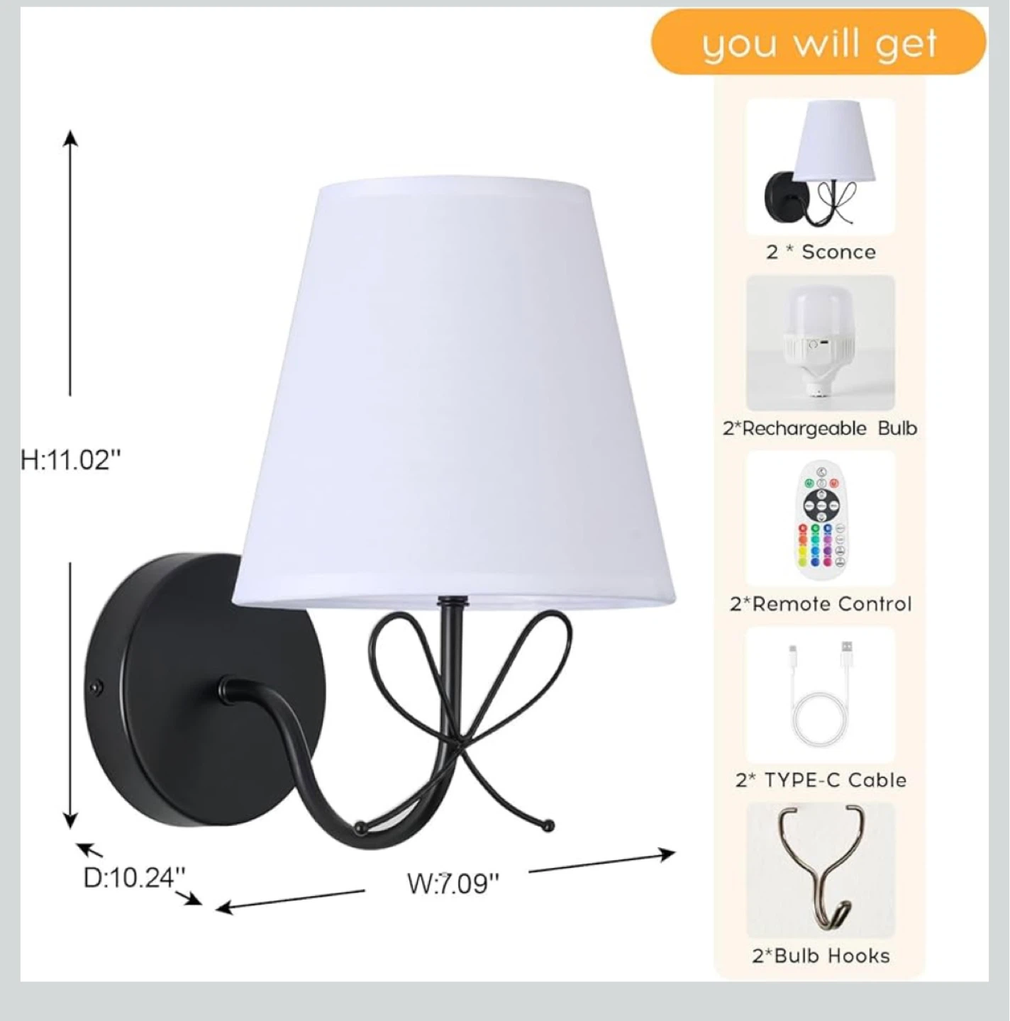 Set of 2 Rechargeable Sconces with Remote Control - photo 2