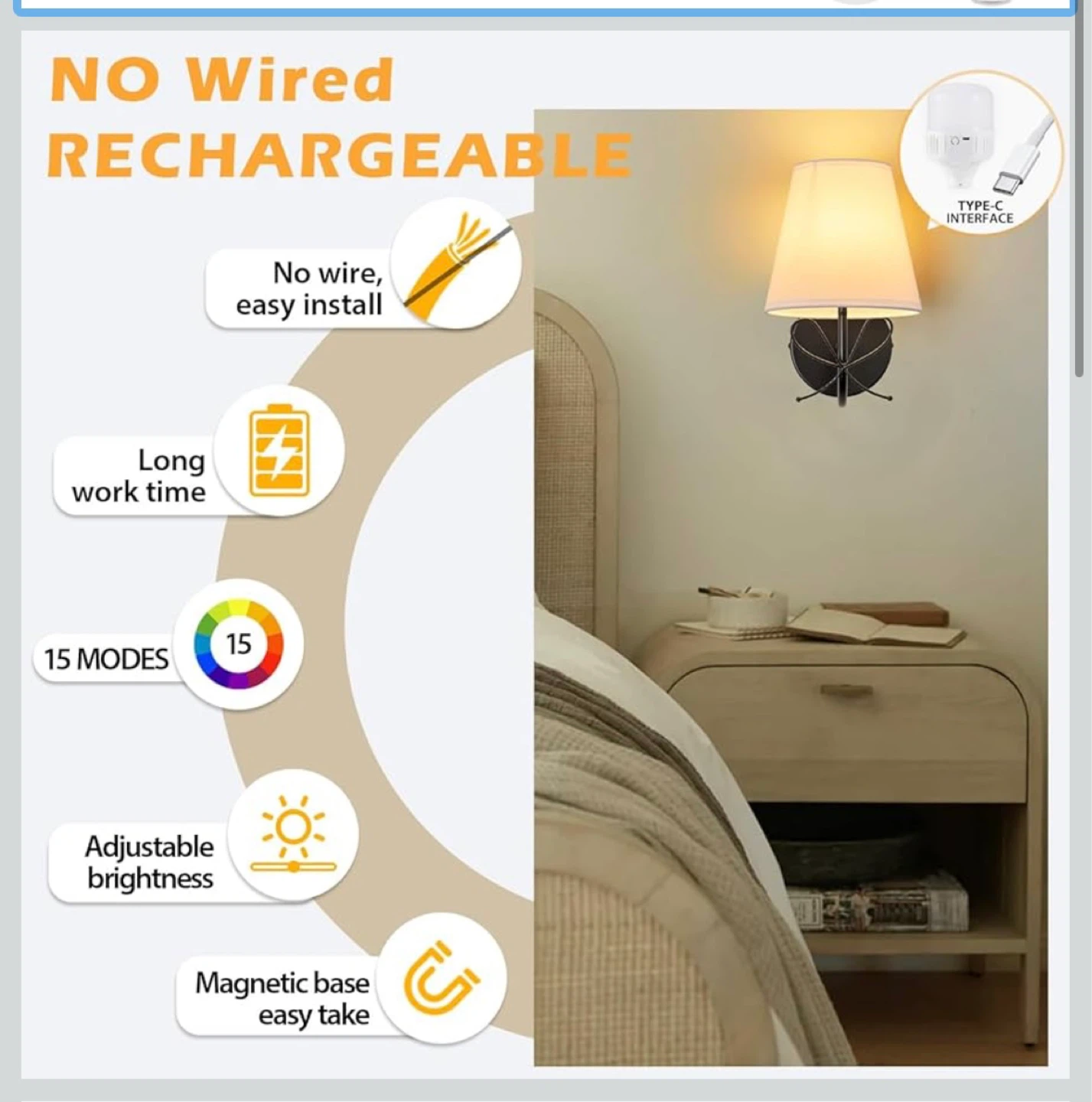 Set of 2 Rechargeable Sconces with Remote Control - photo 3