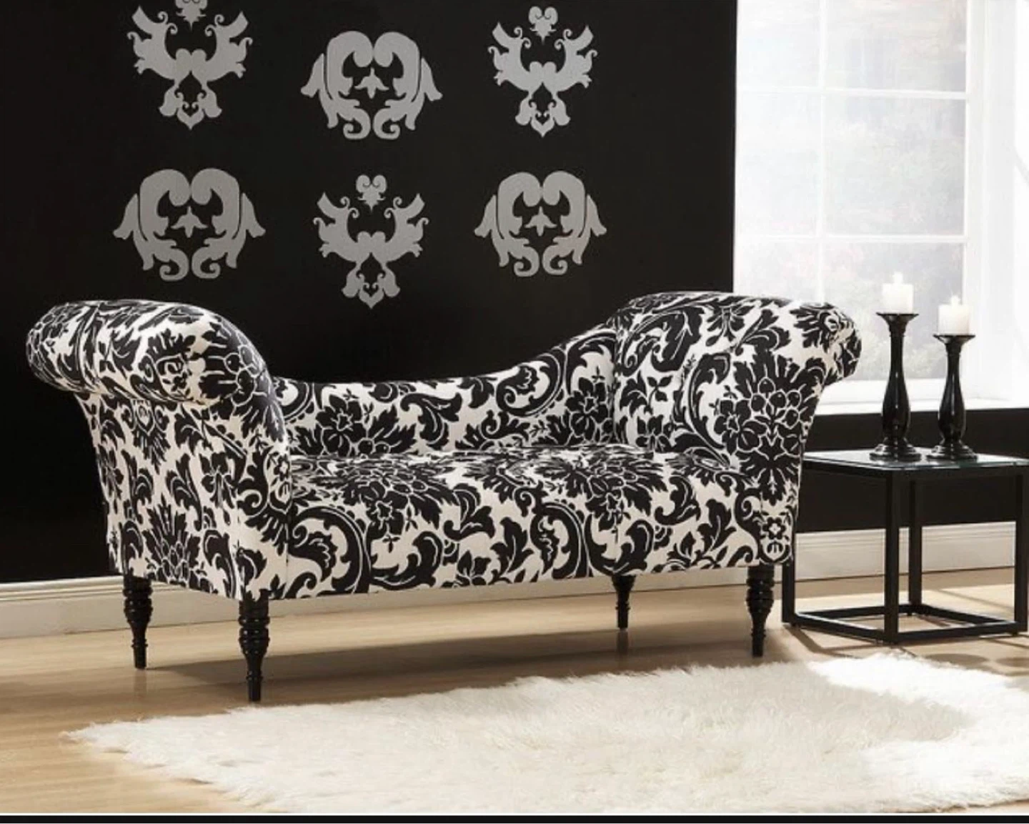 Black and White Damask Chaise Lounge Sofa