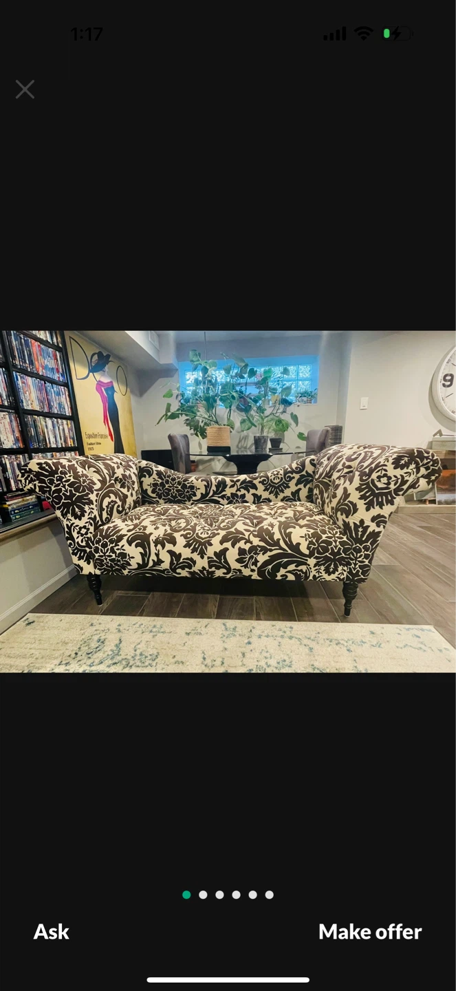 Black and White Damask Chaise Lounge Sofa - photo 2