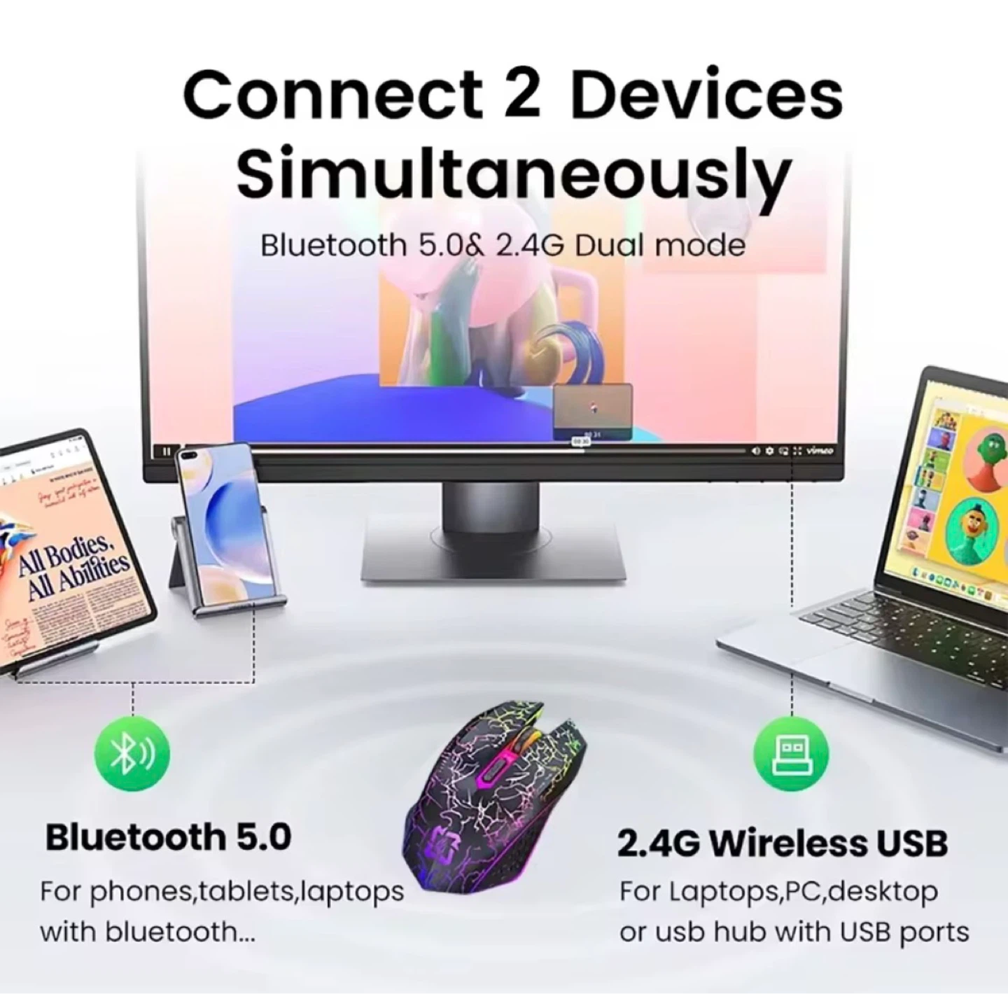 RGB Rechargeable Wireless Gaming Mouse - Bluetooth 5.2 & 2.4G - photo 2