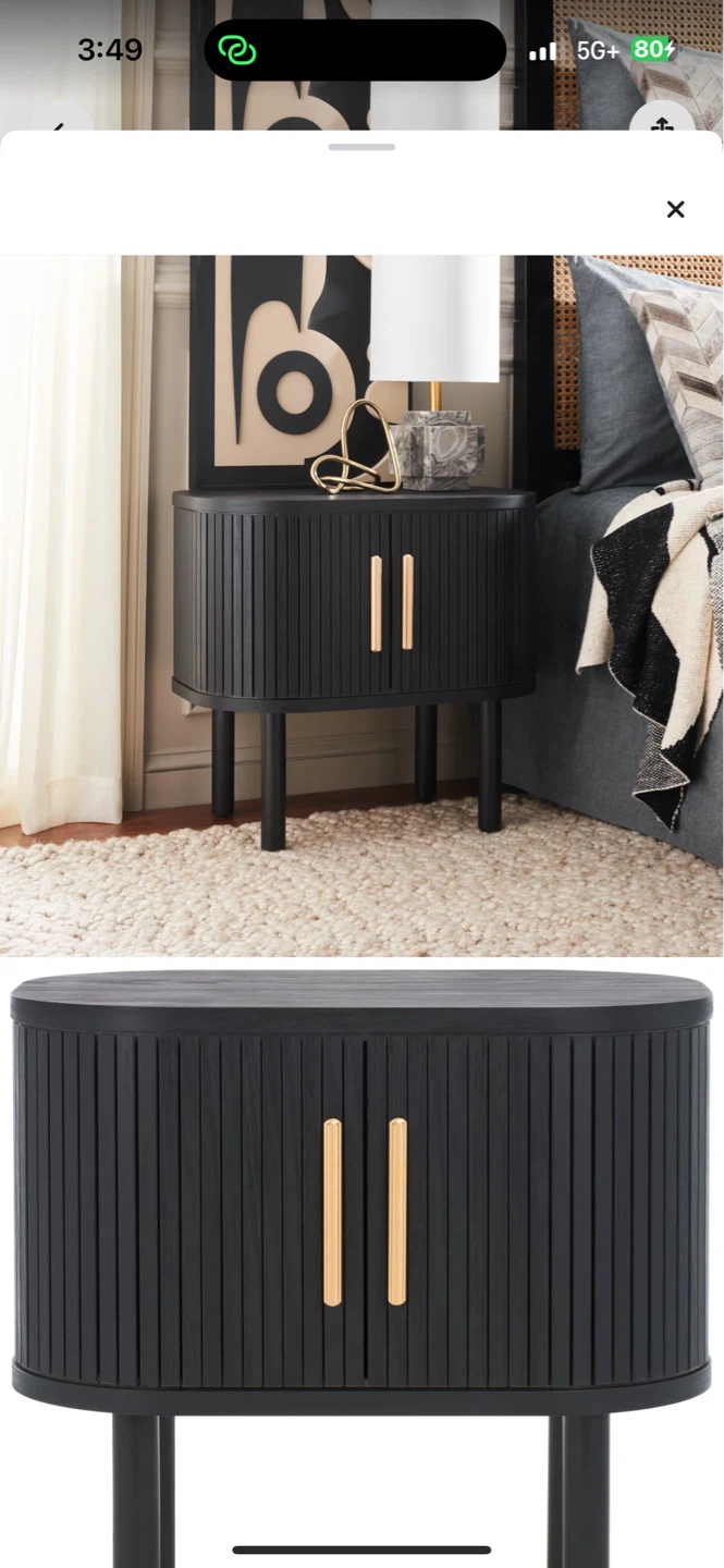 2 Black Drum Style Nightstand with Gold Handles