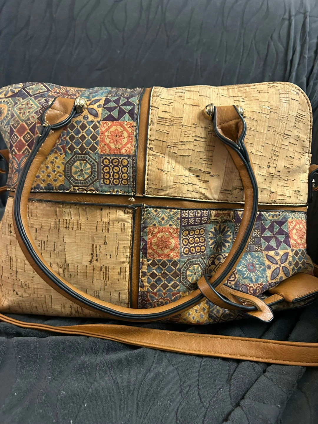Cork and Patterned Tote Bag