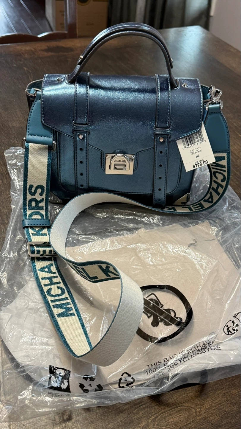 Michael Kors Metallic Blue Handbag with Logo Strap