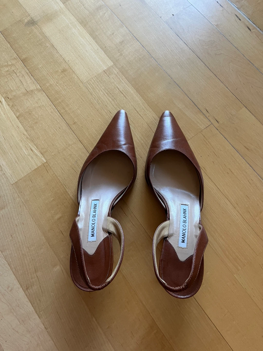 Manolo Blahnik Brown Leather Slingback Heels Size 37