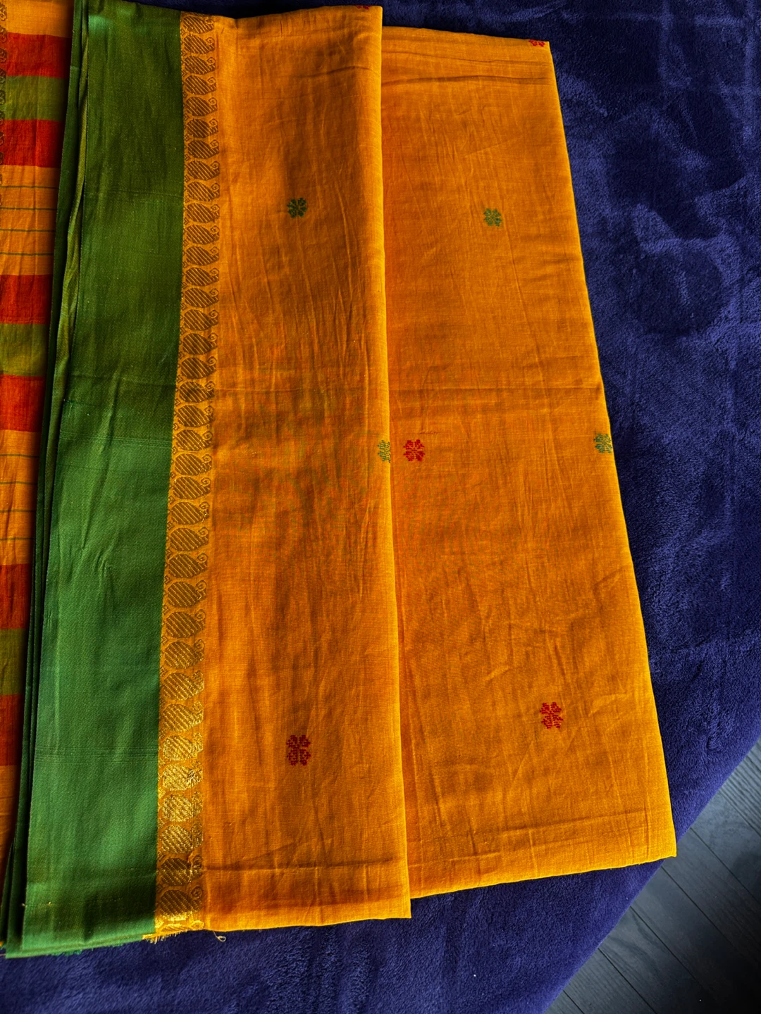 Orange and Green Sari with Floral Motifs - photo 3