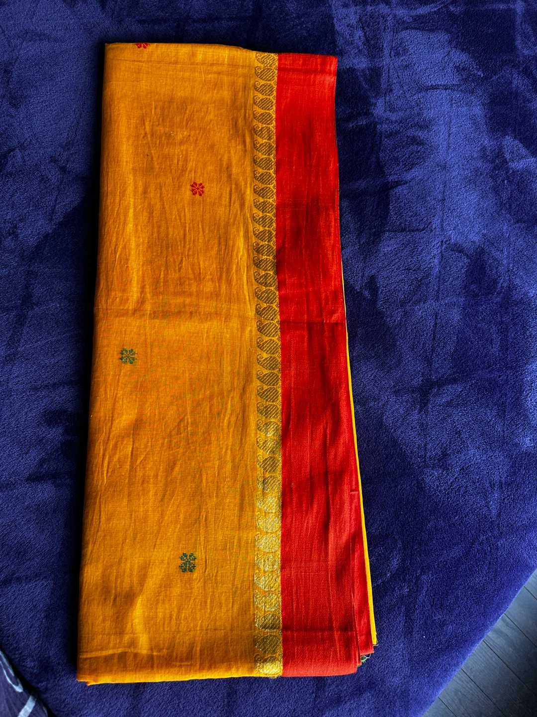 Orange and Green Sari with Floral Motifs - photo 2