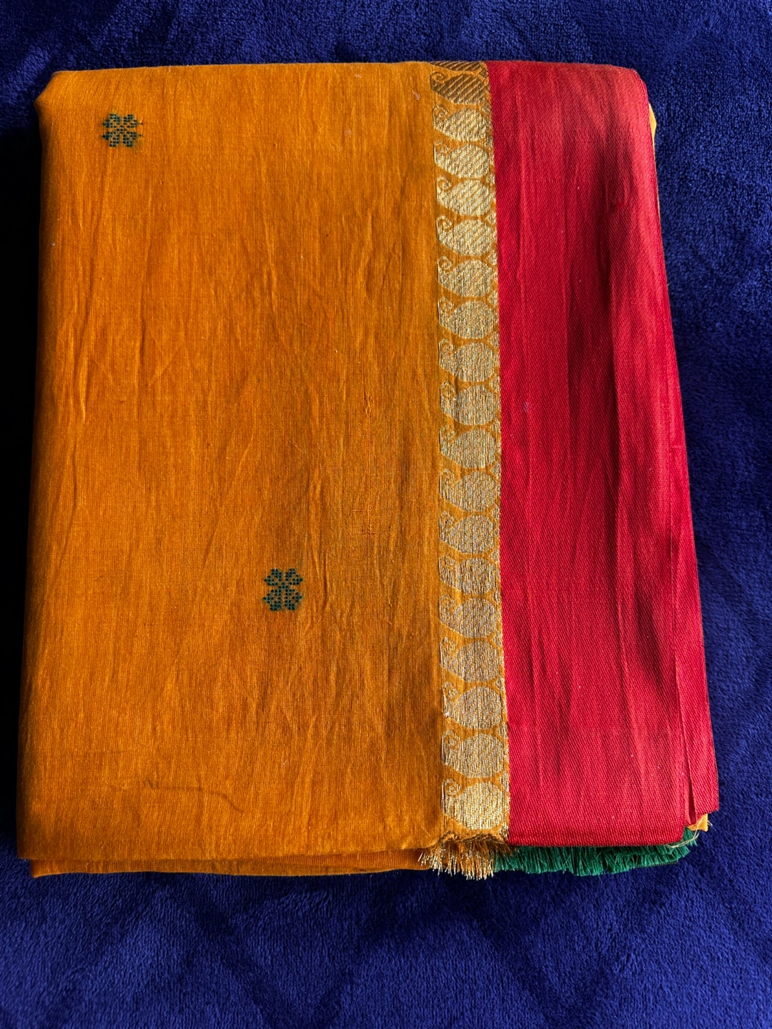 Orange and Green Sari with Floral Motifs - photo 4