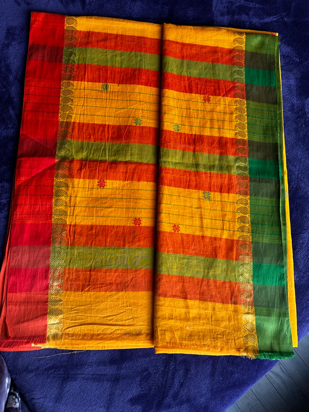 Orange and Green Sari with Floral Motifs
